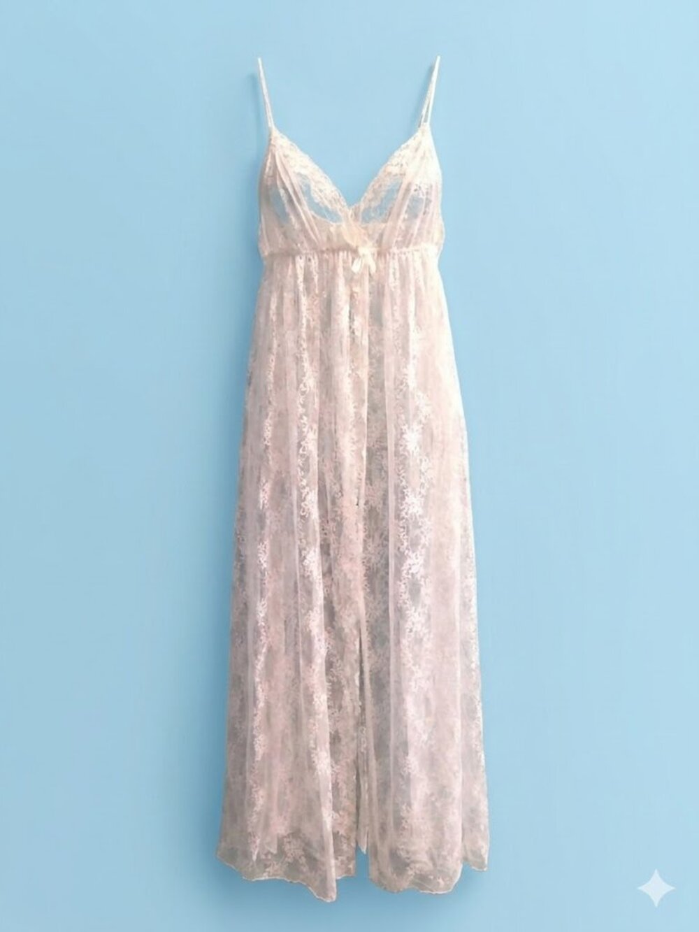 Vintage Lace Overlay Ivory Nightgown - Women's Sleepwear
